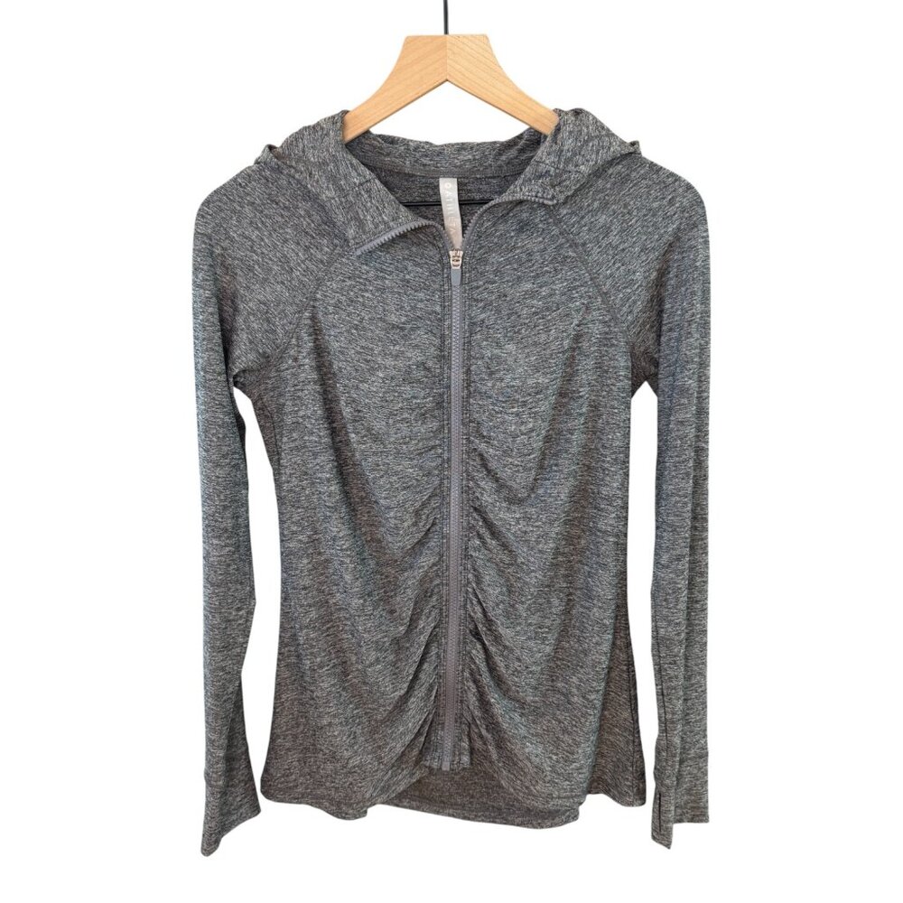 Athleta Pacifica Crosscurrent Hooded Jacket S Heather Gray, Ruched Zip, UPF - Picture 13 of 14